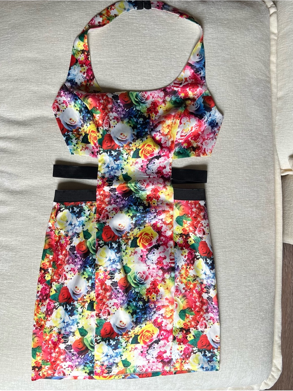 DO+BE Multicolor Floral Cutout Halter Mini Dress